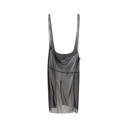Black Polyester Midi Skirt