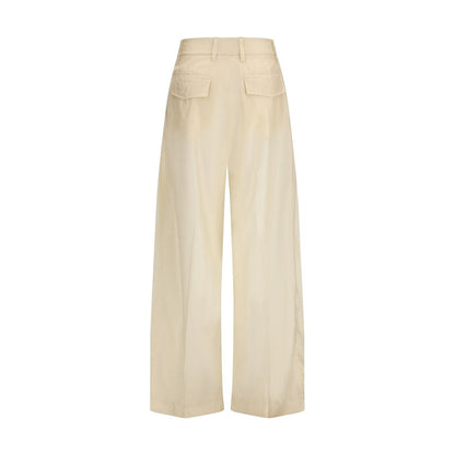 Beige Cotton Casual Pants