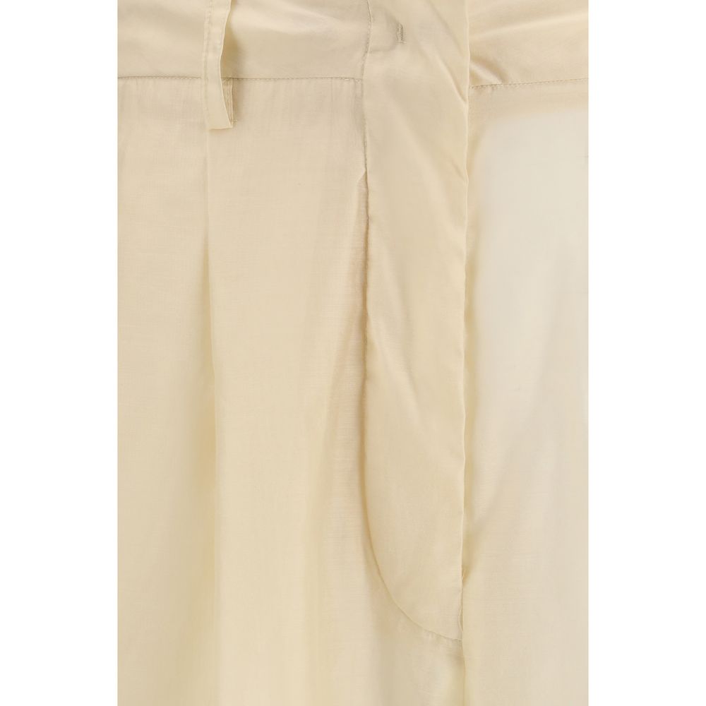 Beige Cotton Casual Pants
