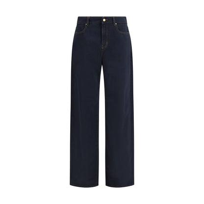 Blue Cotton Casual Pants