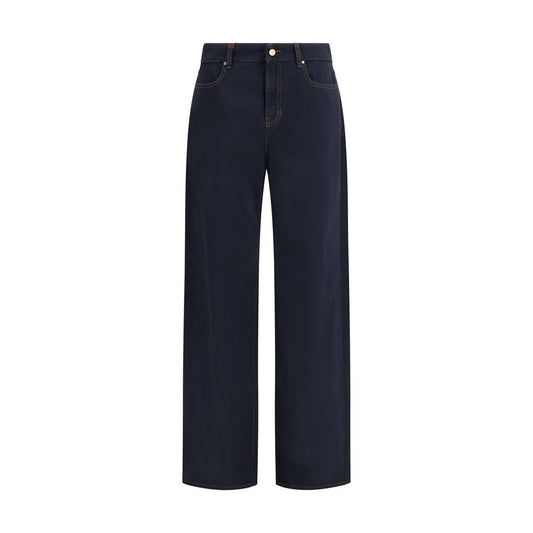 Blue Cotton Casual Pants