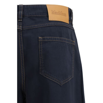 Blue Cotton Casual Pants