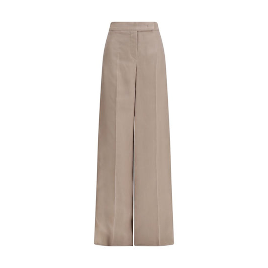 Beige Silk Casual Pants