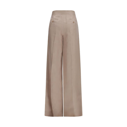 Beige Silk Casual Pants