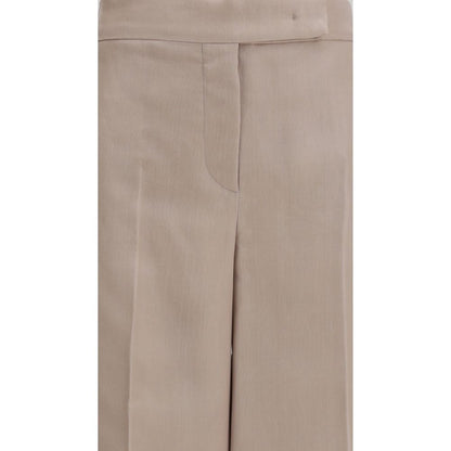 Beige Silk Casual Pants