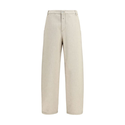 Beige Cotton Casual Pants