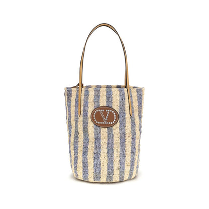 Blue Raffia Backet Bag