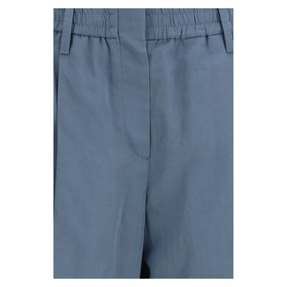 Blue Cotton Casual Pants
