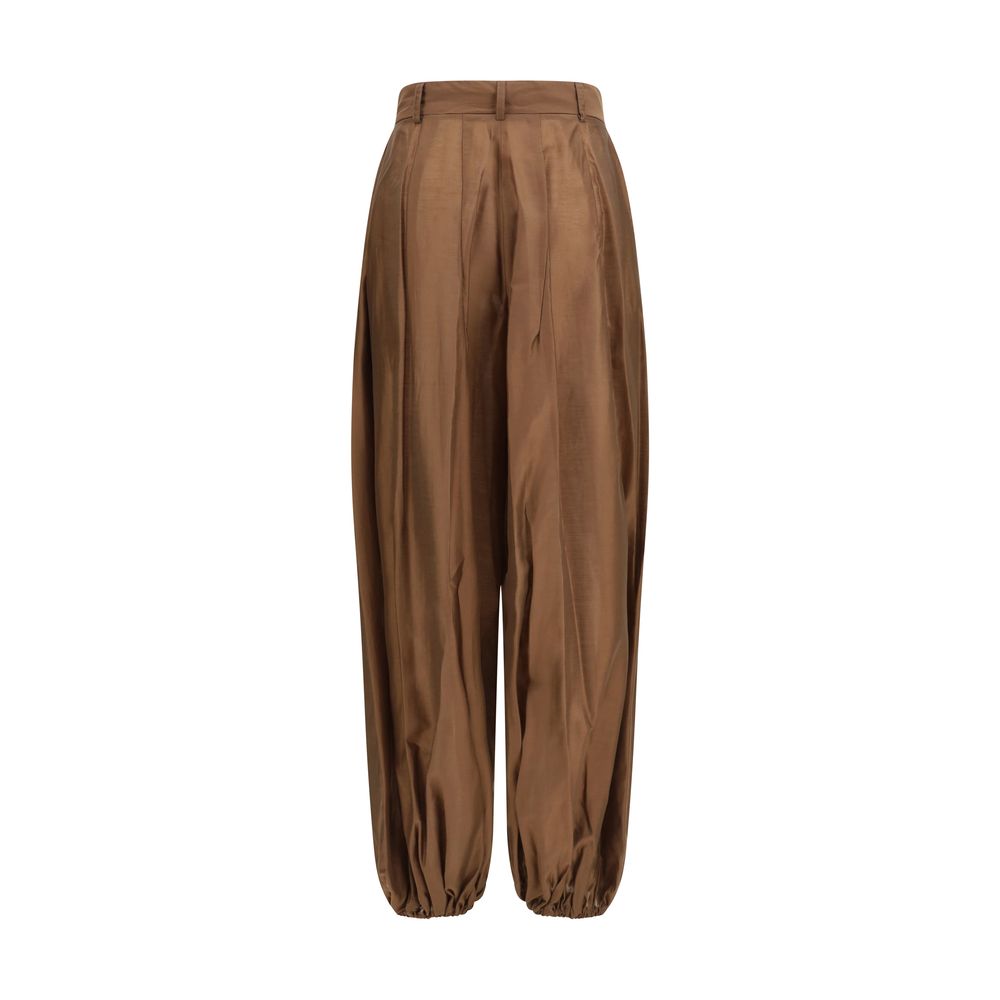 Brown Polyester Casual Pants
