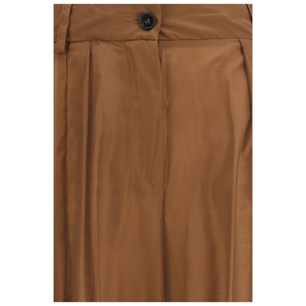 Brown Polyester Casual Pants