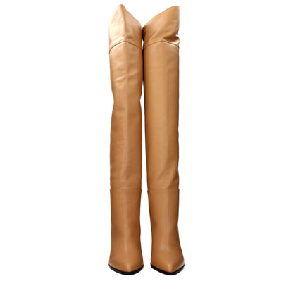 Beige Leather Ankle Boots