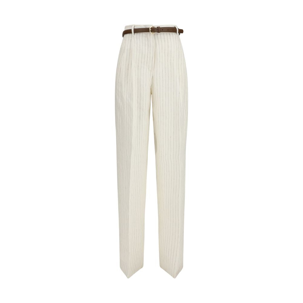 Beige Linen Casual Pants