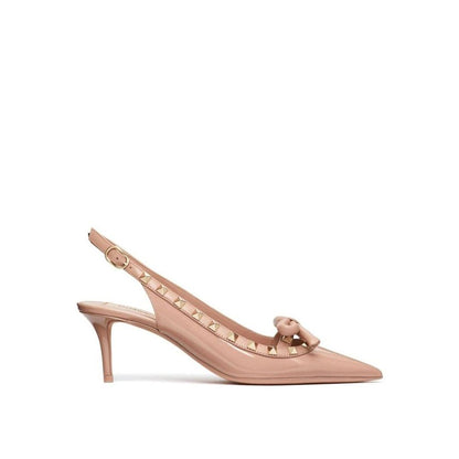 Beige Calfskin Mid Heel Pumps