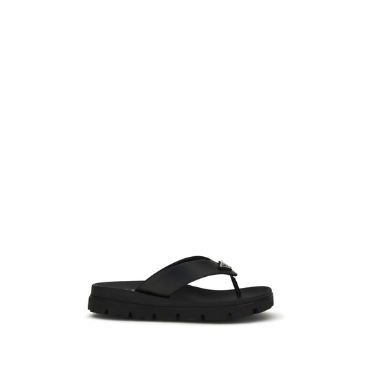 Black Calf Leather Bos Taurus Flip-Flop Sandals