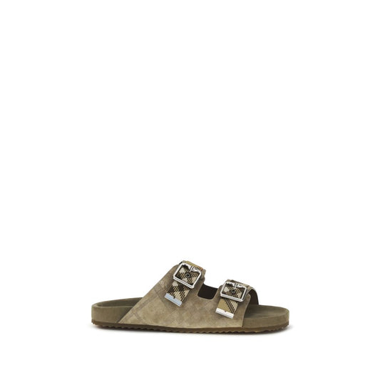 Beige Calf Leather Bos Taurus Flat Sandals