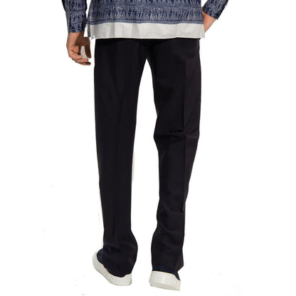 Blue Cotton Casual Pants
