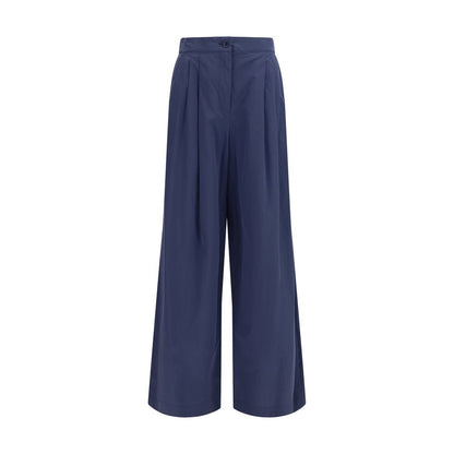 Blue Cotton Casual Pants
