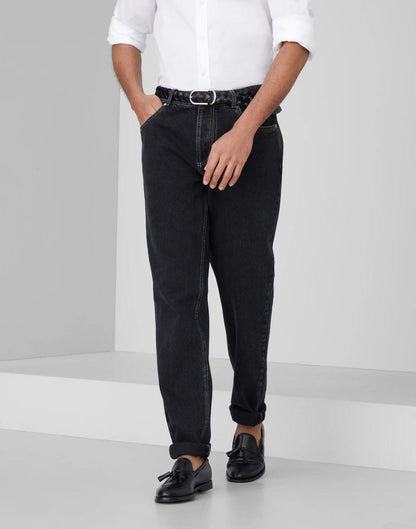Blue Cotton Straight-Leg Jeans