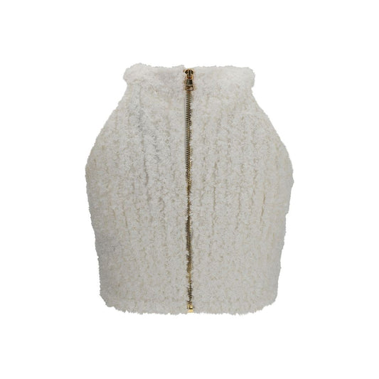 White Viscose Sleeveles T-Shirt