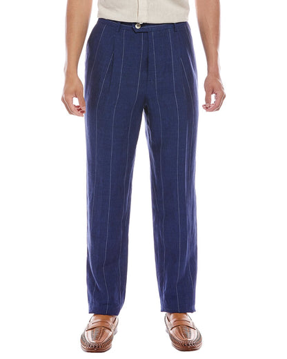 Blue Linen Casual Pants