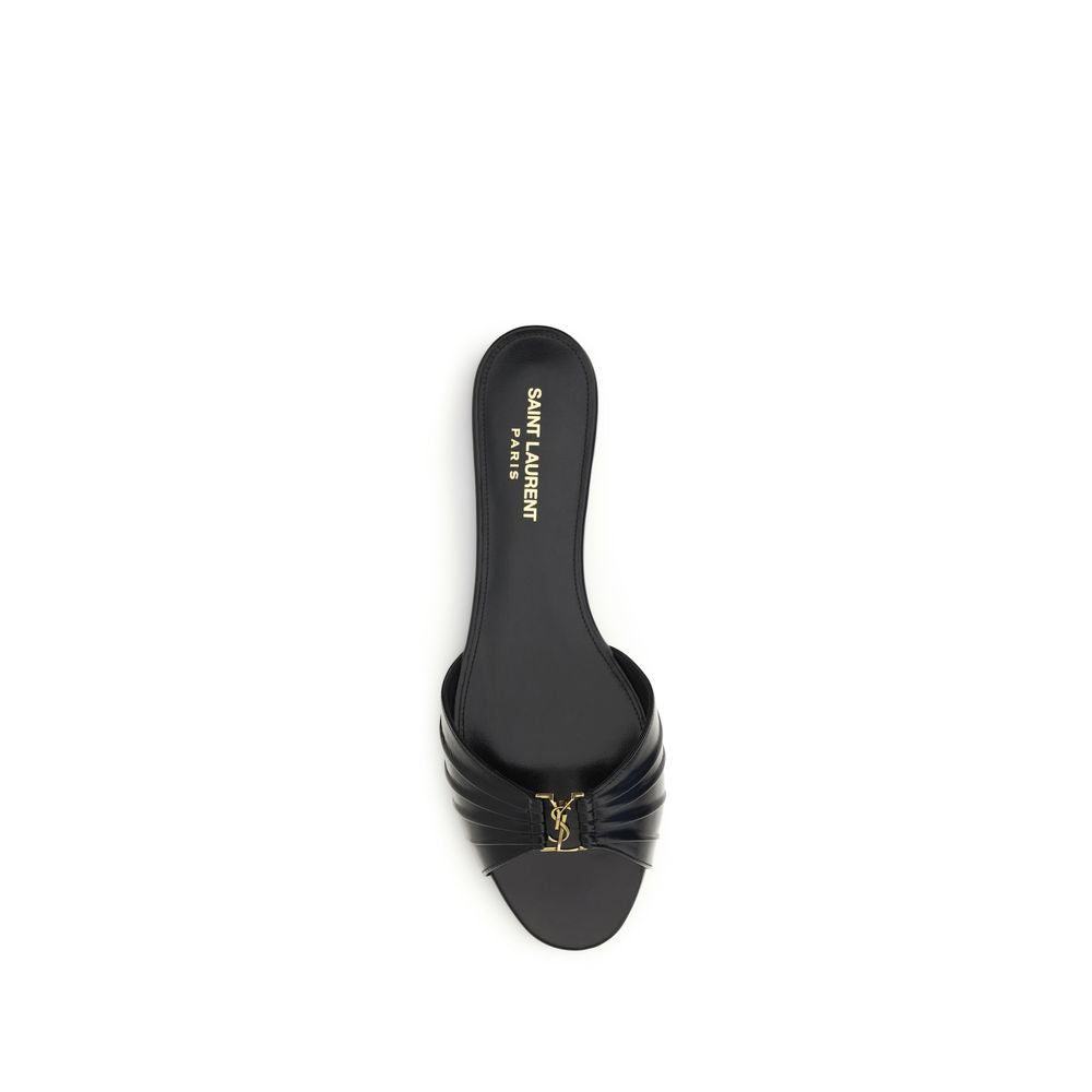 Black Calf Leather Bos Taurus Flat Sandals
