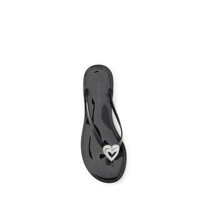Black Rubber Flat Sandals