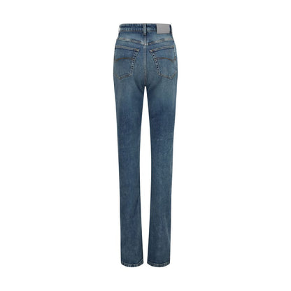 Blue Cotton High-Waisted Jean