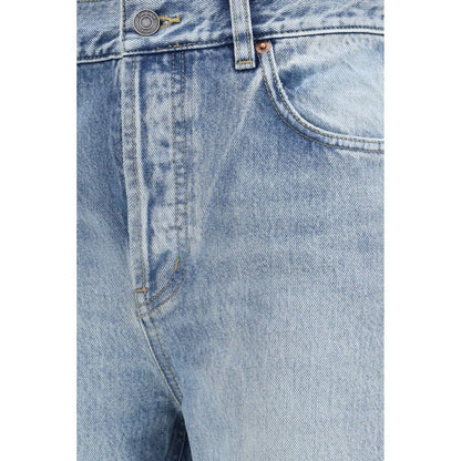 Blue Cotton Cropped Jeans