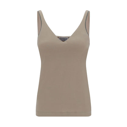 Beige Cotton Sleeveles T-Shirt
