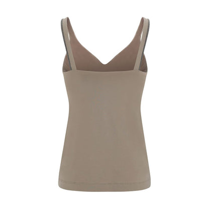 Beige Cotton Sleeveles T-Shirt