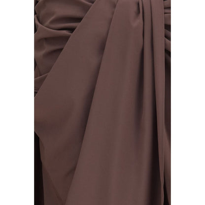 Brown Polyester Midi Skirt