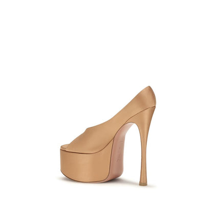 Beige Silk Platform Pumps