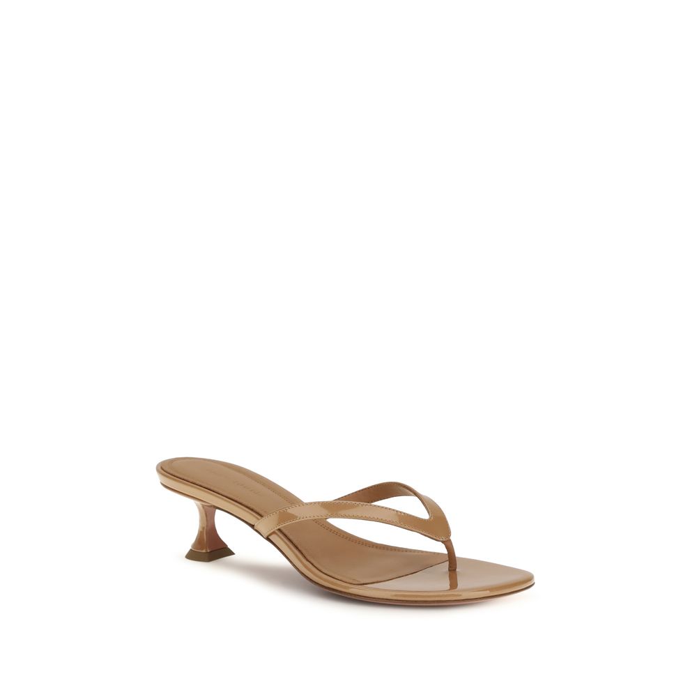 Beige Calf Leather Bos Taurus Flat Sandals