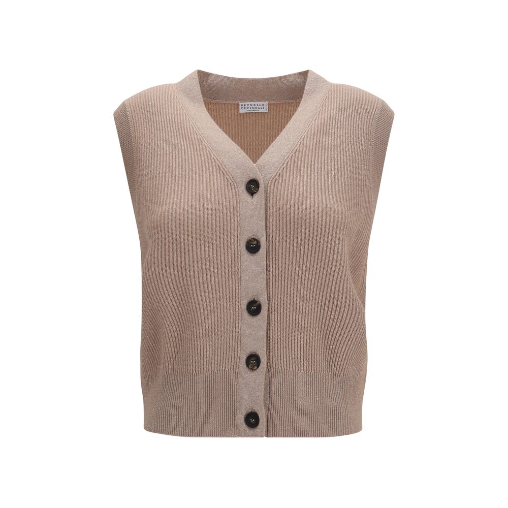 Beige Cashmere Sleeveles Sweater