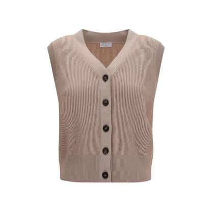 Beige Cashmere Sleeveles Sweater