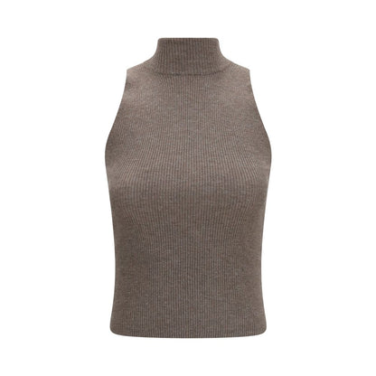 Brown Cashmere Sleeveles Sweater