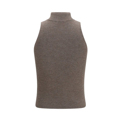 Brown Cashmere Sleeveles Sweater