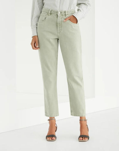 Green Cotton Straight-Leg Jeans