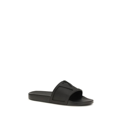 Black Rubber Flat Sandals