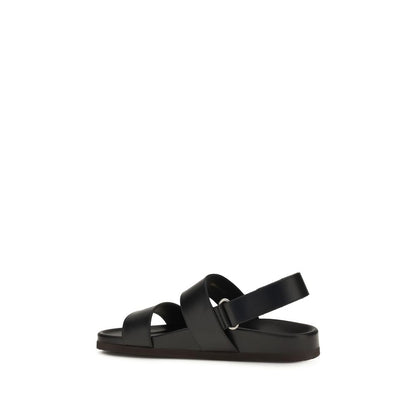 Black Calf Leather Bos Taurus Flat Sandals