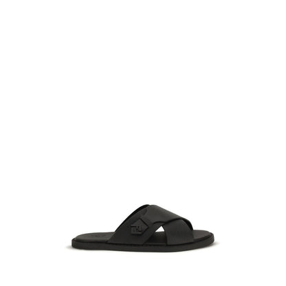 Black Calf Leather Bos Taurus Flat Sandals