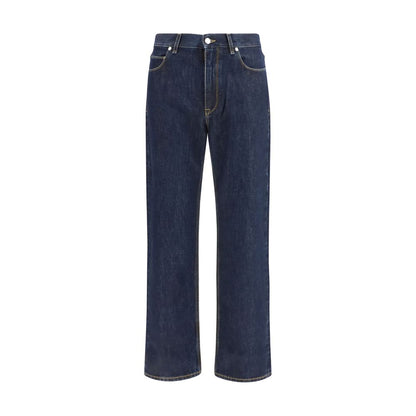 Blue Cotton Straight-Leg Jeans