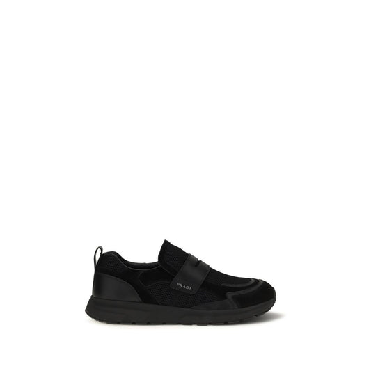 Black Polyester Slip-On Loafers