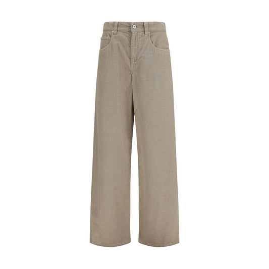 Beige Cotton Casual Pants