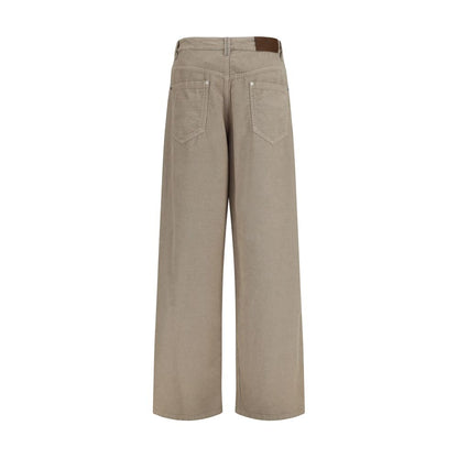 Beige Cotton Casual Pants