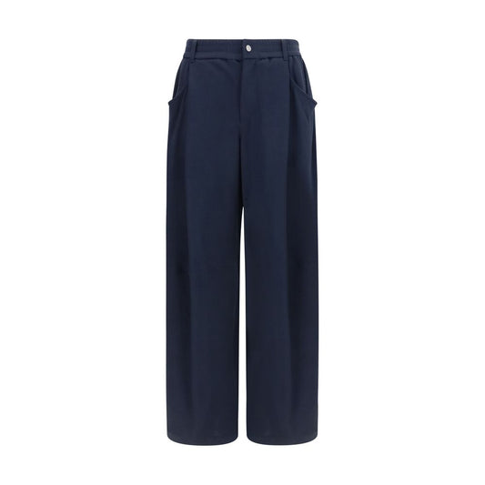 Blue Cotton Casual Pants