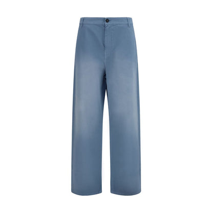 Blue Cotton Casual Pants