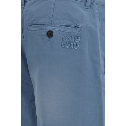 Blue Cotton Casual Pants