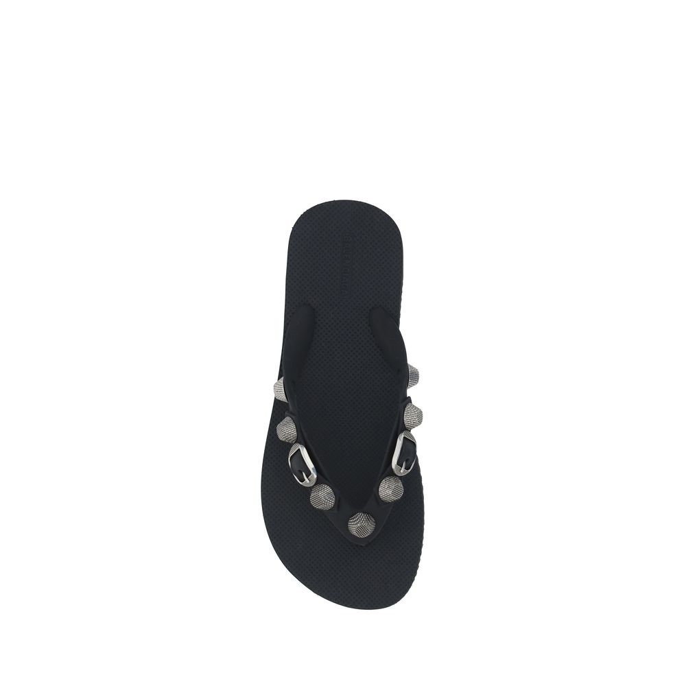 Black Polyester Flat Sandals