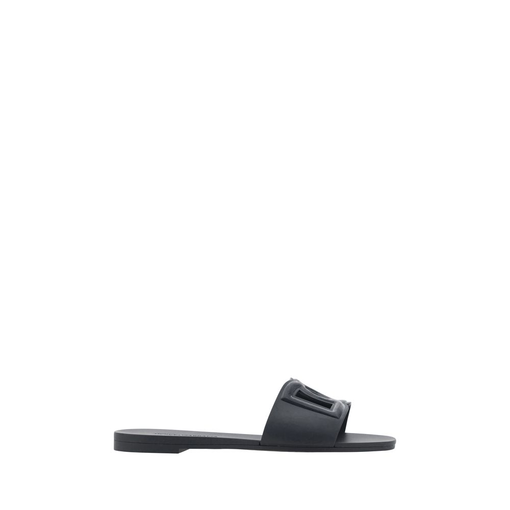 Black Rubber Flat Sandals
